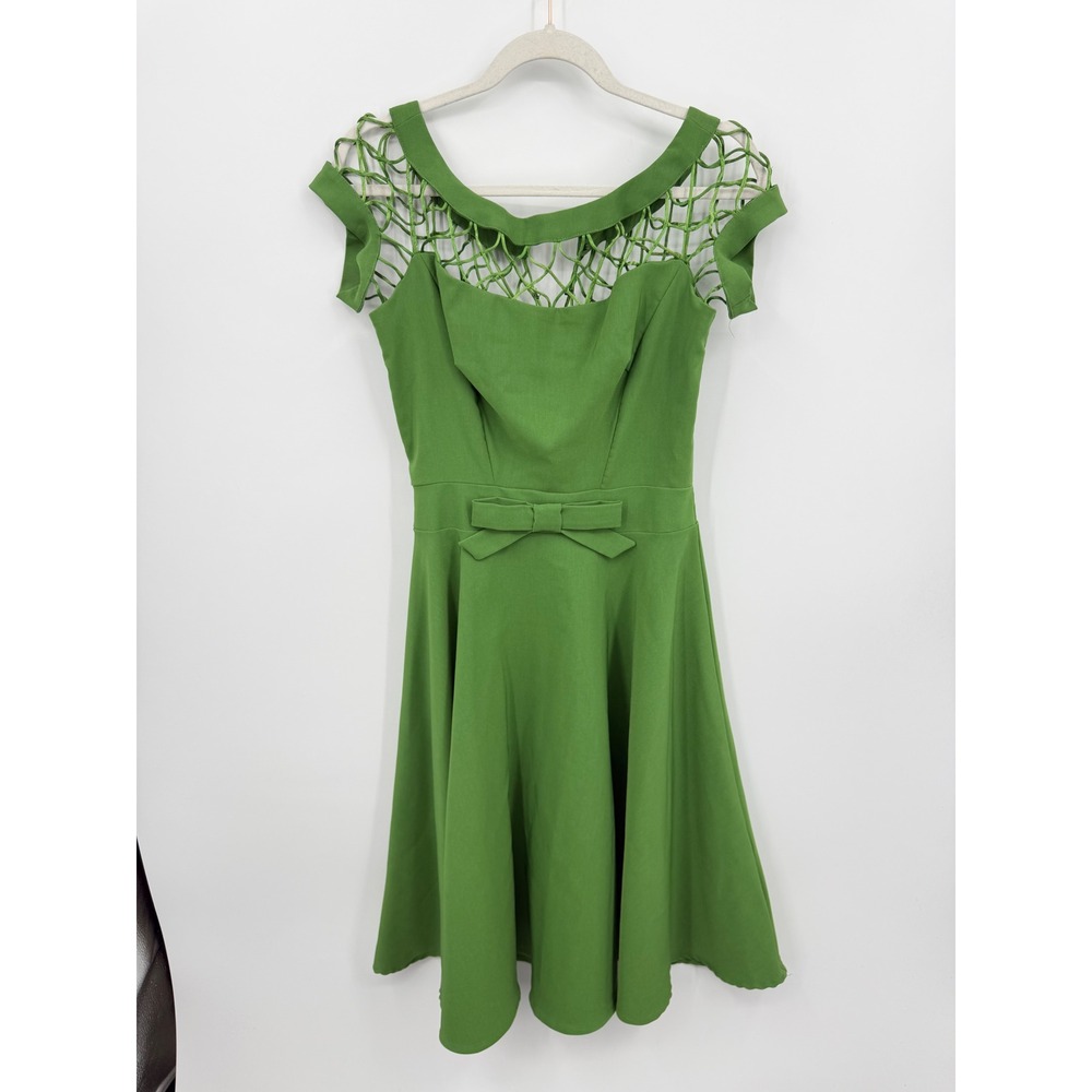 Tatyana Boutique Lattice Neckline Flare Dress Women Small Green Pinup Retro